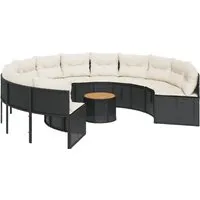 vidaXL Rundes Gartensofa mit Tisch und Kissen Schwarz - Gartenmöbel für entspannte Stunden im Freien: Bequemes, langlebiges PE-Rattan mit abnehmbaren, waschbaren Kissen und stabiler Tischplatte aus Akazienholz. Ideal für gesellige Treffen oder entspannende Momente.