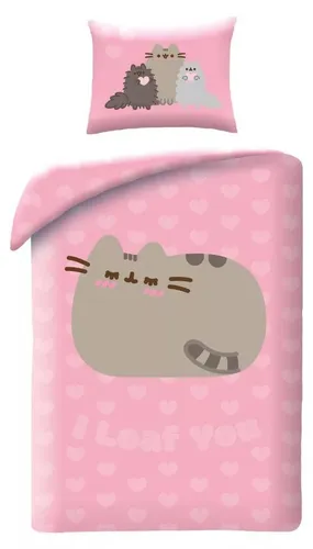 Halantex Bettwäsche-Set Pusheen die Katze LOAF You - Rosa - 2-teiliges Bettset mit Wendebettbezug (140 x 200 cm) und Kissenbezug (70 x 90 cm). Aus weicher Mikrofaser für hohen Komfort und ein verspieltes Design, ideal für Katzenliebhaber.