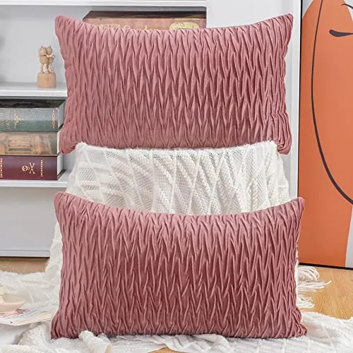 Madizz 2er Set Samt Dekorativ Zierkissenbezüge Luxus Stil Kissenbezug für Sofa für Schlafzimmer Rosa 30x50 cm Rechteckigig