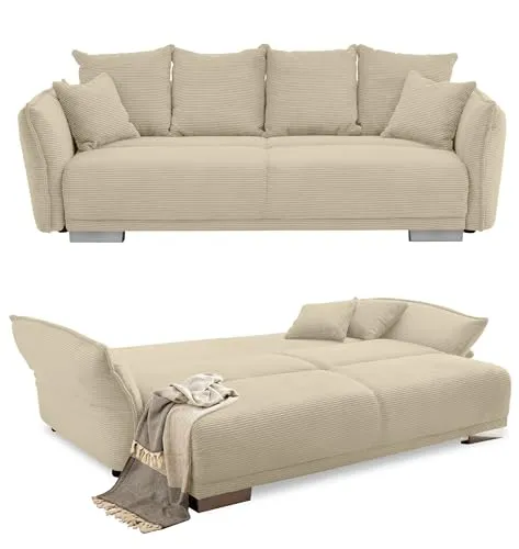 luma-home Big-Sofa 17215 mit Bettfunktion - Big Sofa mit rasterlos verstellbaren Armlehnen und geräumigem Bettkasten, ideal für Gäste. Hochwertige Federkernpolsterung für optimalen Sitz- und Liegekomfort.