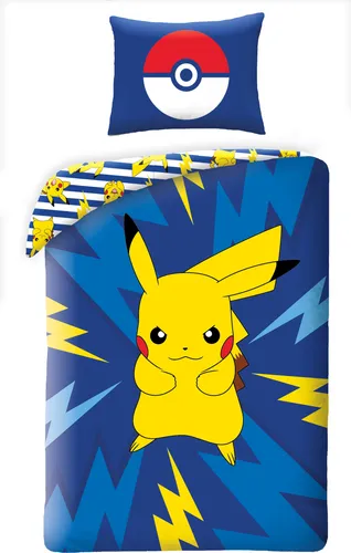 Halantex Wendebett-Set POKEMON PIKACHU ELEKTRISCH - 2-teiliges Bettwäsche-Set für Einzelbetten, 100% Baumwolle, beidseitig verwendbar mit zwei verschiedenen Motiven, pflegeleicht und schadstoffgeprüft.