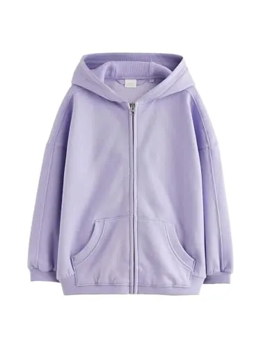 NEXT Mädchen Kapuzenjacke Dusky Purple 134- - Kapuzenpullover für Mädchen, aus weicher Baumwollmischung, mit praktischem Reißverschluss und Kängurutasche für zusätzlichen Komfort.