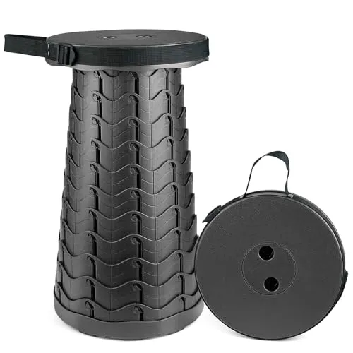 Hesanzol Tragbarer Teleskophocker, einziehbarer Klapphocker für Camping, Garten, Angeln, Wandern, Reisen, Grillen, verstellbare Klapphocker, maximale Traglast 180 kg