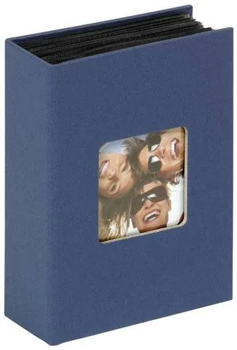 walther+ design MA-357-L Fotoalbum Blau - 10x15 Mini Album für 100 Fotos, stilvolles Design für Ihr Bücherregal