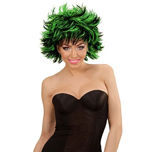 Amakando Kurzhaarperücke Damen Gothic Punk Damenperücke schwarz-grün Faschingsperücke Frauen Punker Emo Perücke Vamp Hexenperücke Sexy Karnevalsperücke