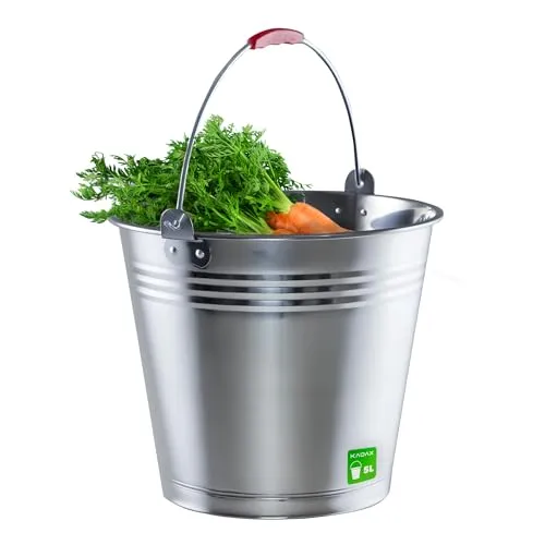 KADAX Zinkeimer zur Aufbewahrung, Wassereimer aus hochqualitativem Edelstahl, robuster Garteneimer, Mörteleimer, Putzeimer, Behälter zum Pflanzengießen (5L)