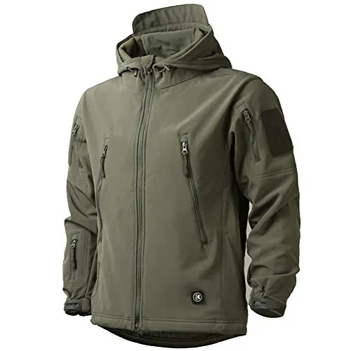 MakingDa wasserdichte Herren-Jacke, lässiger Kapuzenmantel, gefüttert mit Softshell-Fleece, Laufjacke, Jacke im Camouflage-Look, für Arbeit, Angeln, Jagd, Klettern, grün, M