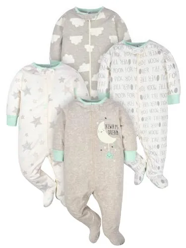 Gerber Unisex-Strampler „Elefanten“ mit krempelbaren Ärmelbündchen für Jungen oder Mädchen, 4er-Pack