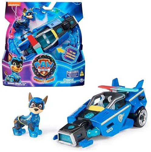 PAW PATROL: Der Mighty Kinofilm - Chase Superhelden-Fahrzeug Spielzeugauto - Motorfahrzeugspielsets für Kinder, mit Licht- und Geräuscheffekten für ein authentisches Spielerlebnis. Enthält die Chase Spielfigur und ermöglicht spannende Abenteuer ab 3 Jahren.