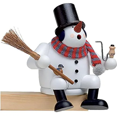 KWO Olbernhau Räuchermann Kantenhocker Schneemann 17 cm - Nussknacker aus Holz, handgefertigt im Erzgebirge, perfekt als traditionelles Weihnachtsdekor und einzigartiges Sammlerstück.