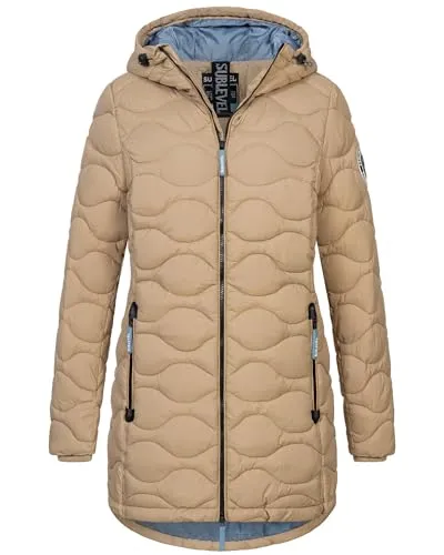 Sublevel Damen Winter Jacke Mantel Parka Steppjacke Steppmantel Wintermantel, Farbe:Beige, Größe:XL 42
