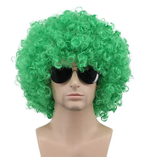 karlery Männer Dame 70er 80er Jahre Kurze Lockige Grüne Rocker Afro Perücke Kalifornien Halloween Kostüm Cosplay Party Perücke