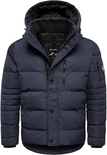 Amaci&Sons Herren Gefütterte Winter Jacke für Männer mit Kapuze 9135 Navyblau XL
