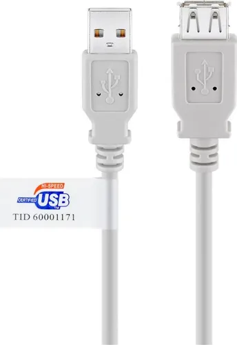 Goobay 68914 USB 2.0 Hi-Speed Verlängerungskabel mit USB Zertifikat, Grau, 1.8 m - USB 2.0-Stecker (Typ A) > USB 2.0-Buchse (Typ A)