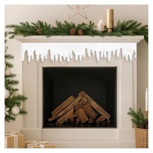 com-four® 2X 250 cm Eiszapfen Girlande - 5 Meter Kunstschneeband als Weihnachtsdeko - weiße Fensterbilder Dekoschnee - Eiszapfen Winterdeko für Fenster und Türen