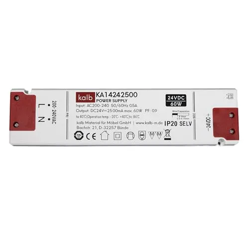 kalb LED-Netzteil 24V DC Velion – TÜV-geprüft und ultraflach - Das kalb 24V DC Velion LED-Netzteil überzeugt mit einem ultraflachen Design (ab 16 mm) und zuverlässiger Stromversorgung für diverse LED-Anwendungen. Ideal für Möbel- und Spiegelbeleuchtung.
