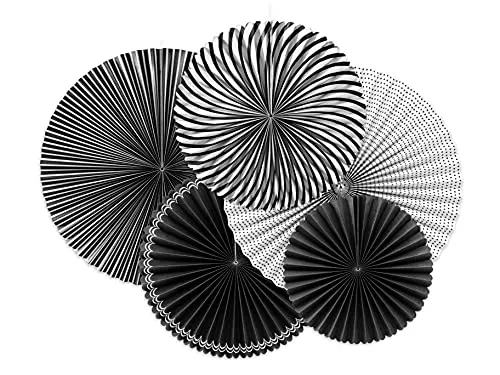 partydeco Papierrosette, Deko Papier Rosetten mit Muster 25-40cm schwarz weiß 5er Set