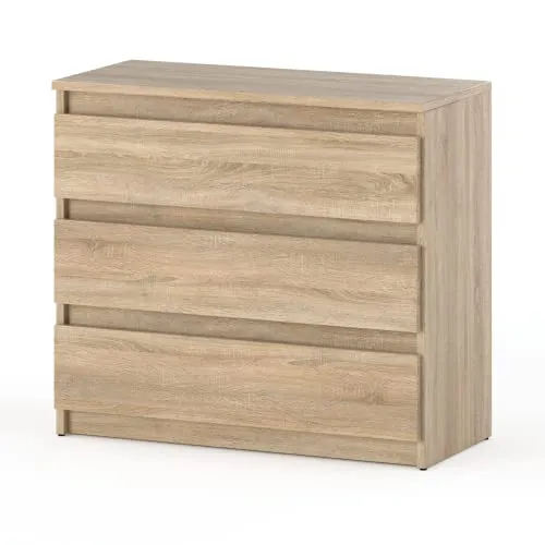 MRBLS Kommode mit 3 Schubladen Sideboard Schubladenschrank Kleiderschrank Modern Möbel mit Schubladen für Ihr Schlafzimmer (Sonoma) – 80 x 71,5 x 33,5 cm (B/H/T)