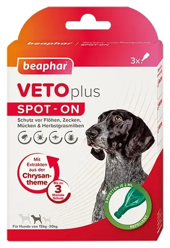 Beaphar VETOplus SPOT-ON 15-30 kg Flöhe, Zecken,Mücken & Herbstgrasmilben Schutz