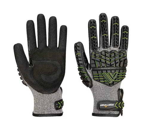 Portwest Arbeitshandschuhe A755 - VHR15 Nitrilschaum-Stoßschutz-Handschuh Schwarz/Grün - Hochwertiger Stoßschutz-Handschuh mit Nitrilschaum-Beschichtung für optimalen Grip. Ideal für die Öl- und Gasindustrie, bietet er hervorragende Fingerfertigkeit und Komfort bei nassen und trockenen Bedingungen.