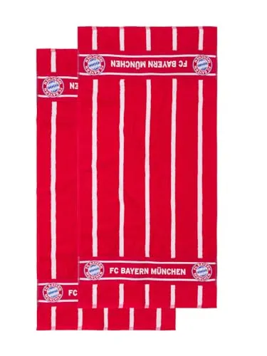 FC Bayern München Handtuch Set I 2er Set I Rot-Weiß I 100x50 cm - Offizielles FC Bayern Handtuch Set im rot-weißen Design. Mit Vereinslogo und Schriftzug, ideal für Fans. Hergestellt aus 100% Baumwollfrottee, für hohen Komfort und Qualität. Maße: je Handtuch ca. 100 x 50 cm.
