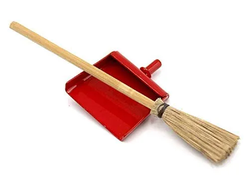 Melody Jane Puppenhaus Rot Kehrblech & Pinsel Besom Besen Miniatur Küche Reinigung Zubehör