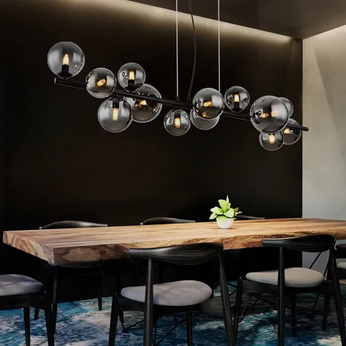 LED Pendelleuchte Esszimmerlampe, 13-flammig in Schwarz & Rauchglas - Lampen: Höhenverstellbare Hängeleuchte mit modernem Design, 13 G9 LED-Leuchtmitteln für warmweißes Licht und energieeffiziente Beleuchtung, ideal für stilvolle Wohnräume.