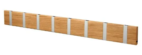 Loca Knax Garderobe Waagerecht Eiche 8 Haken - Wandgarderobe aus geölter Eiche mit 8 aufklappbaren, alufarbenen Haken. Ideal für platzsparende Organisation und hohe Belastbarkeit bis 25 kg pro Haken.