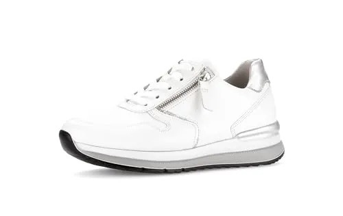 Gabor Damen Low-Top Sneaker, Frauen Halbschuhe,Wechselfußbett,Komfortable Mehrweite (H),Freizeitschuhe,schnürer,Weiss/Silber,39 EU / 6 UK