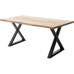 Esstisch 160x90 cm mit Baumkante, X-Gestell, Eiche massiv geölt, PARACATU-06 - Braun