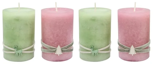 ZauberDeko Adventskerze Adventskerzen Stumpenkerze Kerzen Hellgrün Rosa Hirsch Baum 9x6cm 4Stk
