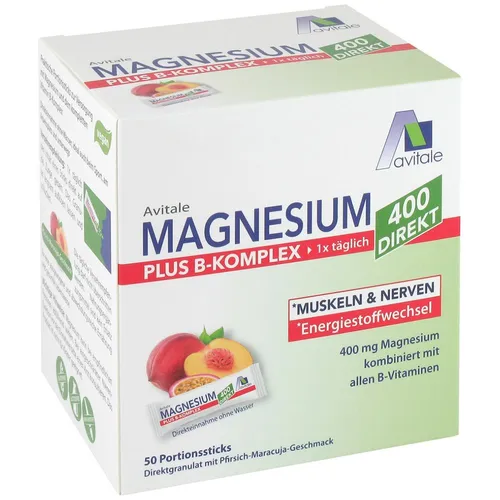Avitale Magnesium 400 plus B-Komplex direkt mit Pfirsich-Maracuja-Geschmack