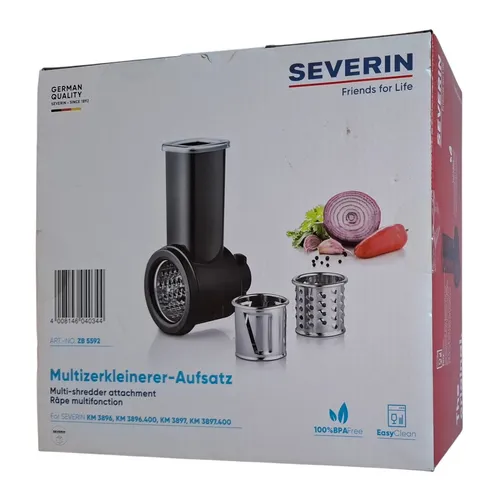SEVERIN Multizerkleinerer-Aufsatz - Hochwertiger und langlebiger Multizerkleinerer, ideal für schnelles Schneiden und Raspeln von Obst und Gemüse, 100% BPA-frei