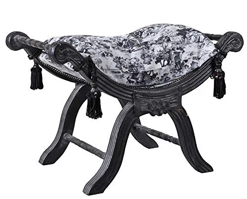 Barock Hocker Toile de Jouy Sitzgondel Sitzbank Rokoko Schemel Sitzhocker cat0350i63 Palazzo Exklusiv