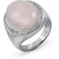Zeeme Gemstones Ring mit Rosaquarz und Zirkonia - Eleganter Damen-Ring aus rhodiniertem 925 Silber, verziert mit echtem Rosaquarz und 26 funkelnden Zirkonia-Steinen – ein echter Blickfang für jeden Anlass.