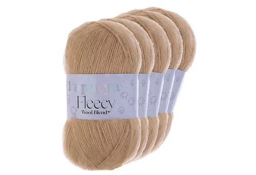 Papatya 5 x 100g Papatya Fleecy Kuschelgarn Wolle Häkelgarn Strickgarn Häkelwolle, 300 m (5-St), hellbeige