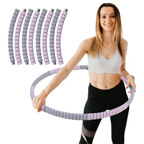 Hula Hoop Fitness Reifen Edelstahl 8 Teile gepolstert befüllbar Grau Pink
