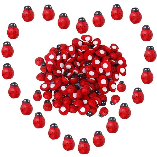 Mini Marienkäfer,100 Stücke Holz Marienkäfer,Marienkäfer Aufkleber, Mini Holz Marienkäfer Selbstklebender Marienkäfer Aufkleber für Hochzeits Dekorationen DIY Handwerk Scrapbooking Bastelarbeiten