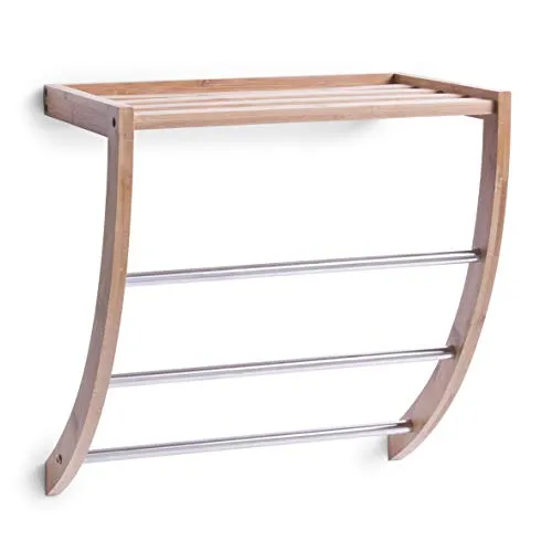 Zeller Handtuchregal mit 3 Ablageflächen aus Bambus und Chrom - Handtuchhalter für das Badezimmer, bietet 3 praktische Ablageflächen und vereint elegantes Design mit Funktionalität.