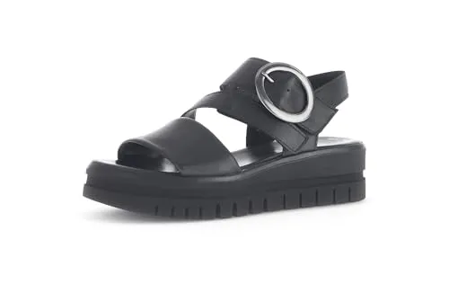 Gabor Damen Plateausandalen - Bequeme Sommerschuhe mit dicker Sohle, Schwarz, Größe 42.5 EU - Hochwertige Plateausandalen für den Sommer. Bequem und stilvoll mit einer dicken Sohle für angenehmes Gehen. Ideal für Freizeit und Strand. Obermaterial aus Lack und Innenmaterial aus High Tech.