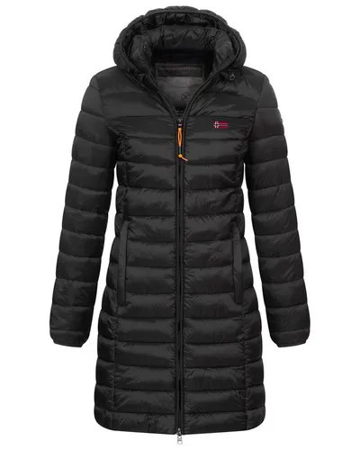 Geographical Norway Damen Winter Steppjacke mit Kapuze Schwarz Größe M (38) - Leichte und warme Winterjacke für Damen, ideal für kalte Tage. Mit abnehmbarer Kapuze und hochwertiger Verarbeitung bietet dieser Steppmantel Komfort und Stil. Perfekt für den täglichen Einsatz.