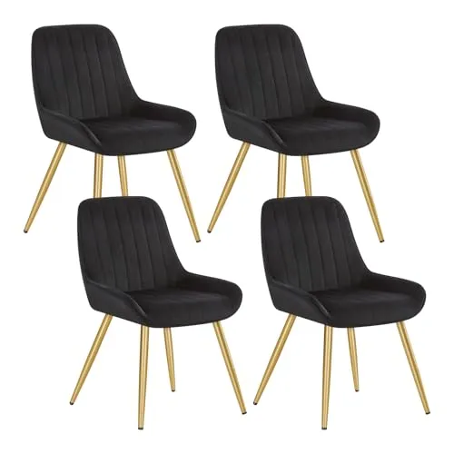 Lestarain Esszimmerstühle 4er Set, für Esszimmer Wohnzimmer Küche, Retro Küchenstühle gepolstert, Sitzfläche aus Samt, mit Metallbeine, bis 150 kg belastbar, Schwarz