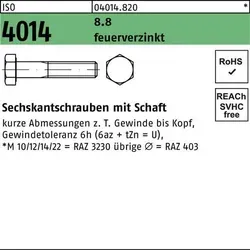 ISO 4014 Sechskant-Schaftschraube M8x35, 200 Stück - Maschinenschrauben aus Stahl 8.8, feuerverzinkt für hohe Korrosionsbeständigkeit – ideal für langlebige Verbindungen.
