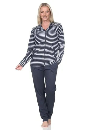 Normann Damen Hausanzug/Freizeitanzug in Kuschel Interlock Qualität - auch in Übergröße, Farbe:Navy-Mel., Größe:44-46