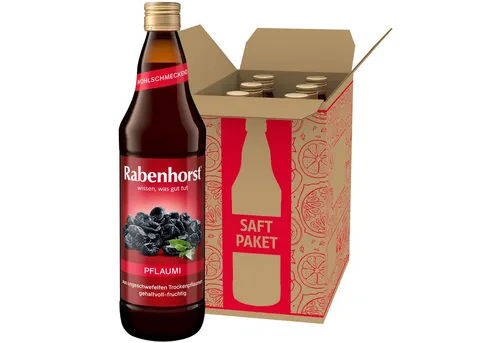 RABENHORST Pflaumi 6er Pack (6 x 700 ml) - Nahrungsergänzungsmittel aus Trockenpflaumen, traditionell ohne Schwefel getrocknet. Ideal für Veganer und Vegetarier, mit dem Geschmack von ca. 1150g frischen Pflaumen pro Flasche.