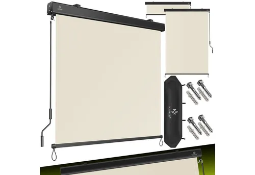 KESSER Senkrechtmarkise - Beige Außenrollo für Balkon - Balkonsichtschutz mit Handkurbelmechanismus, ideal für sonnige Tage und bietet perfekten Sichtschutz bei einer Breite von 180 cm.