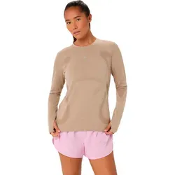 ASICS Road Seamless Laufshirt Damen - Beige, Größe M (XS, S, L, XL verfügbar) - Nahtloses Laufshirt für kühle Tage – Komfort und Funktion vereint. Atmungsaktives Material sorgt für ein trockenes Gefühl, während reflektierende Details die Sichtbarkeit erhöhen. Ideal für lange Strecken und anspruchsvolle Läufe.