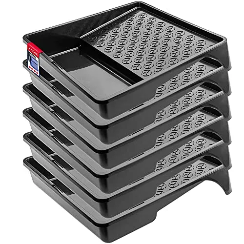 KADAX 6X Farbwanne, Lackierwanne, Farbschale aus Kunststoff, Maler Lackierschale mit handlichem Griff, große Lackschale, leichtes Malerzubehör, Lackwanne, Malerbedarf (6, schwarz)