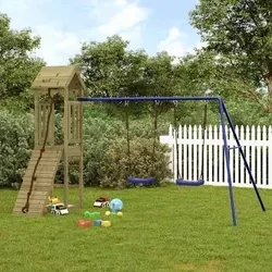vidaXL Spielturm aus imprägniertem Kiefernholz - Der ideale Spielturm für fantasievolle Abenteuer im eigenen Garten! Hergestellt aus langlebigem Kiefernholz, bietet er eine Kletterwand, Doppelschaukel und Sandkasten. Sicherheit und Stabilität stehen im Vordergrund.