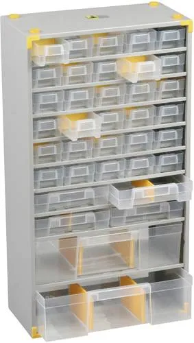 Allit Werkstatt-Magazin 300 x 140 x 565mm - 36 Fächer - Werkzeugkästen mit Metallmagazinen für Kleinteile und größere Gegenstände. Vielseitig einsetzbar durch kleine und große Schubladen, inklusive Trennstege und Einstecketiketten.